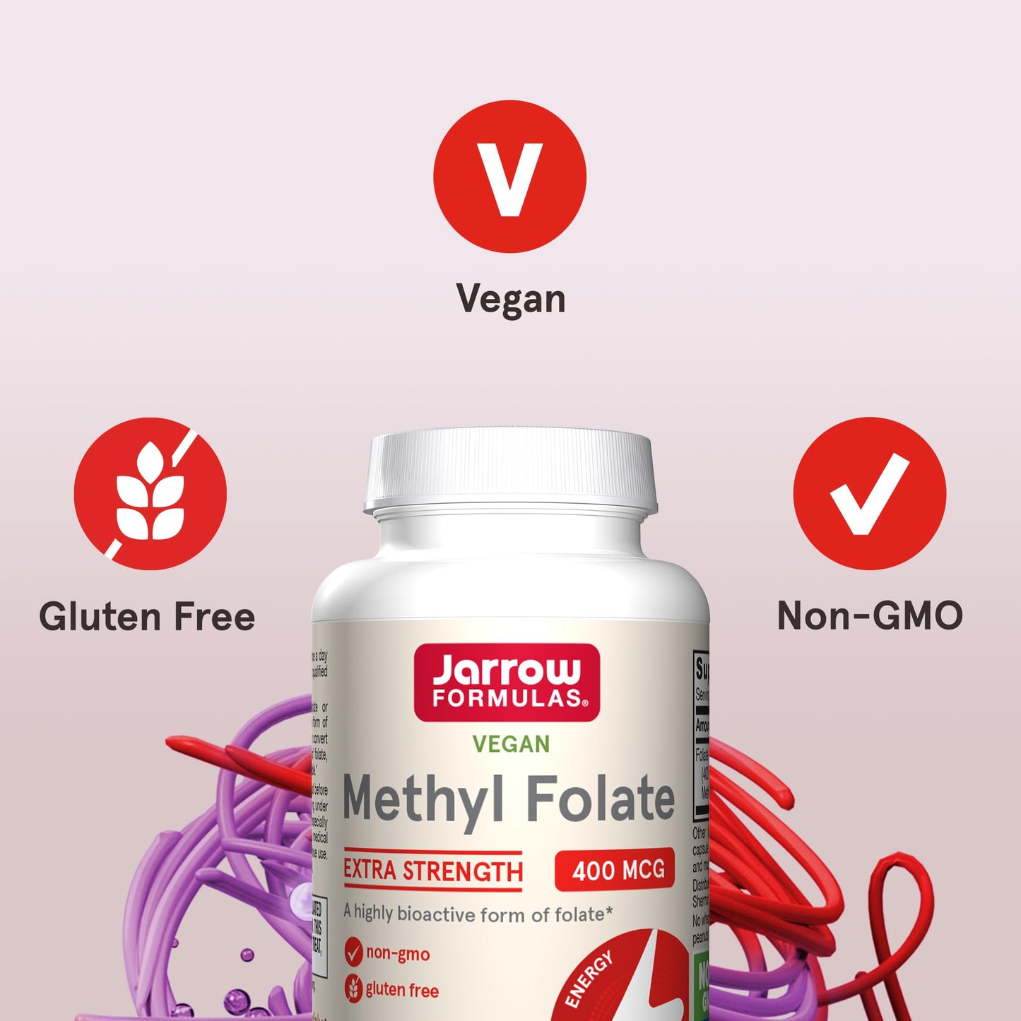 Jarrow Formulas Extra Strength Methyl Folate 400 mcg, Dietary Supplement for Cardiovascular and Neurologic Health Support