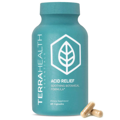Terra Health Essentials Acid Relief - Plant Based Digestive Support Supplement for Comfortable Gut Function - Lemon Balm, Slippery Elm, Aloe Vera, DGL Licorice - 60 Capsules Terra Health Essentials buy supplements Au