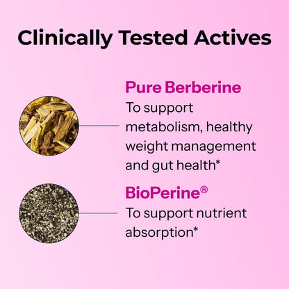 HUM Best of Berberine Supplement 1200mg, Pure Potency for Metabolic Wellness, Gut Health, Pure Berberine Supplements Enhanced with BioPerine for Maximum Absorption, 60 Capsules HUMBuy Supplements Australia