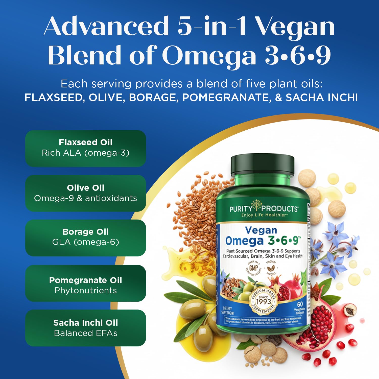 Purity Products Omega 3-6-9 Vegan and Vegetarian Formula - “5 in 1” Essential Fatty Acid Complex - Scientifically Formulated Plant-Based Omega 3 6 9 Essential Fatty Acids (EFA) - from (60) Purity ProductsBuy Supplements Australia