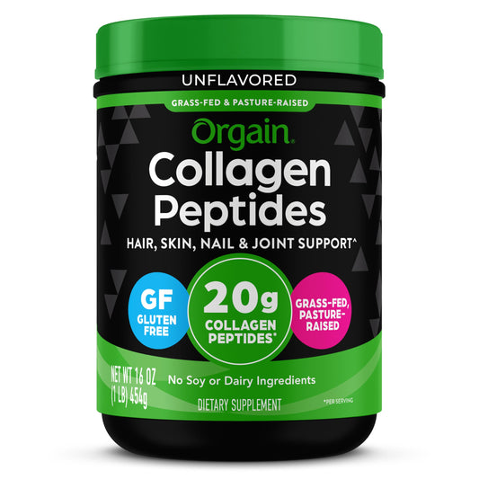 Orgain Hydrolyzed Collagen Peptides Powder For Women & Men, 20g Grass Fed Collagen, Unflavored - Hair, Skin, Nail, & Joint Support Supplement