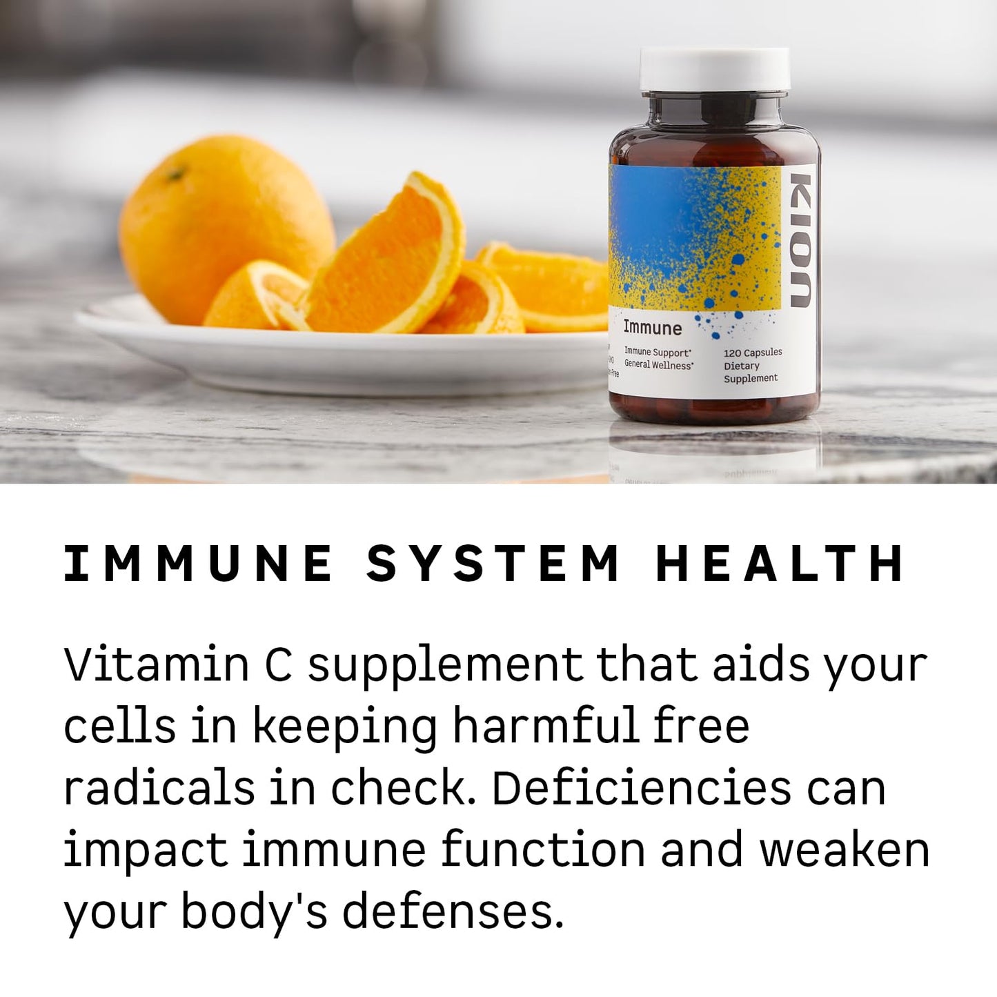 Kion Immune - Immune Support Supplement - Vitamin C Supplement - Vitamin C and Zinc for Everyday Wellness - 500 mg Vitamin C (Ascorbic Acid) and 10 mg Zinc - 120 Servings
