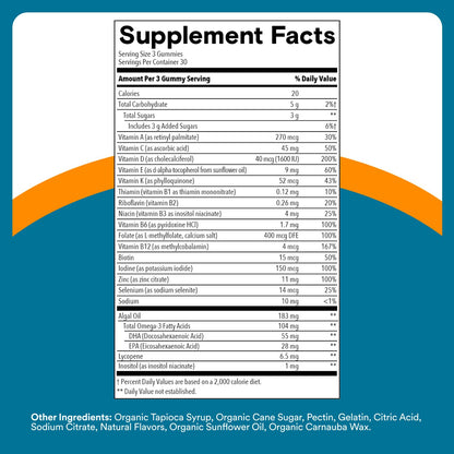 SmartyPants Men's Multivitamin Gummies with Omega 3 DHA/EPA, Methylfolate, Vitamin D3, C, B12, B6, A, K, Zinc
