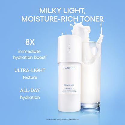 LANEIGE Cream Skin Toner & Moisturizer Mini: Lightweight Refillable Korean Milky Toner with Ceramide