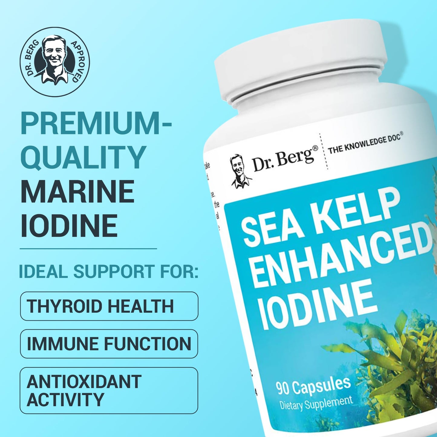 Dr. Berg Sea Kelp Enhanced Iodine - 200 mcg of Premium Iodine - Seaweed Blend Includes Klamath Blue-Green Algae & Sea Kelp - 90 Capsules Dr. Berg NutritionalsBuy Supplements Australia