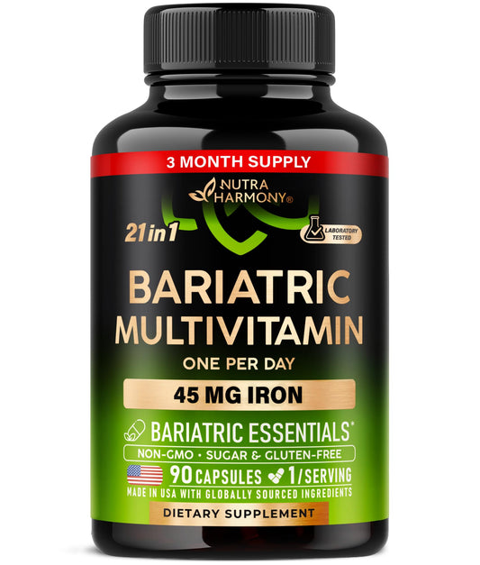 Bariatric Multivitamin - 45 mg Iron Supplements - Made in USA - for Women & Men - All-in-One, 21 Essential Vitamins - Gastric Sleeve Support