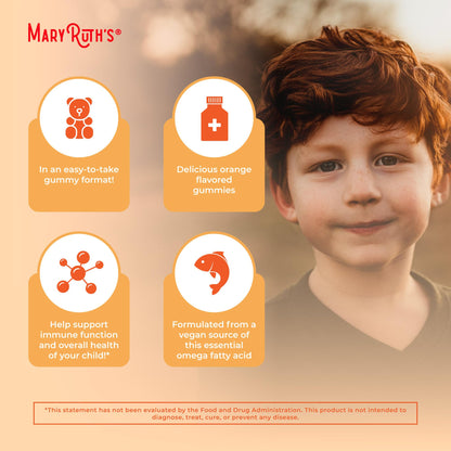 MARYRUTH'S Vegan Omega 3 Gummies for Kids 2+, 2 Month Supply, Sugar Free, Omega 3 Supplement with Vitamin C, Flaxseed Oil, Immune Support