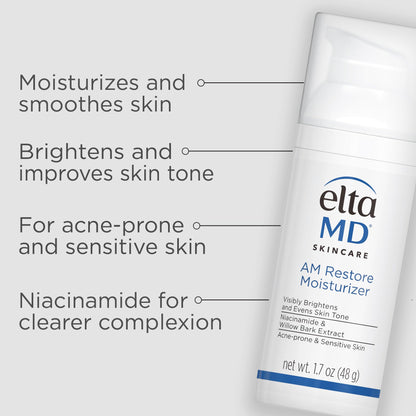 EltaMD AM Restore Face Moisturizer for Women and Men, Light Moisturizer Face Cream, Made with Niacinamide and Hyaluronic Acid, 1.7 oz Pump
