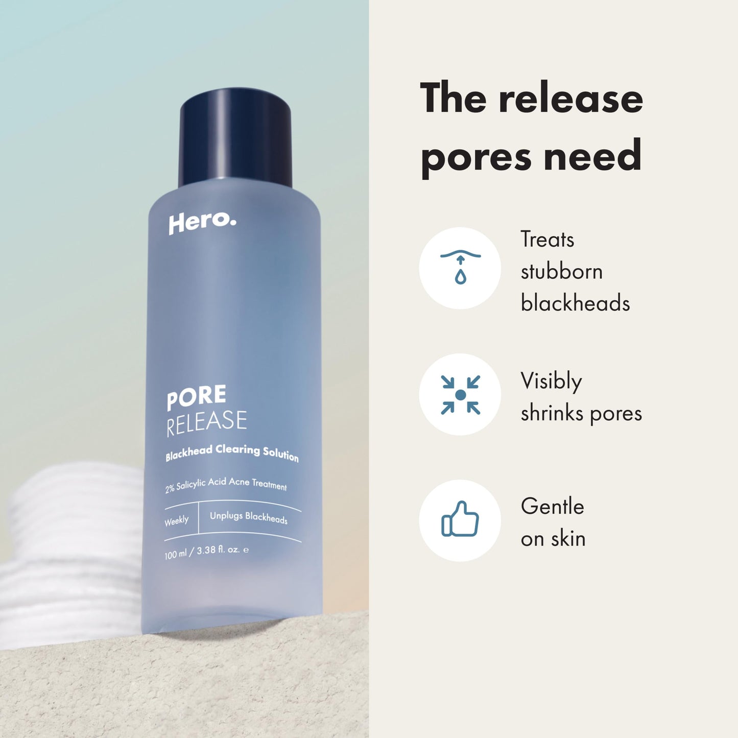 Hero Cosmetics Pore Release Blackhead Clearing Solution, Exfoliating 2% Salicylic Acid Toner Featuring AHA, BHA, and PHA