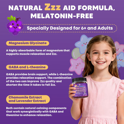 Sugar Free Magnesium Glycinate Gummies for Kids & Adults - Zzz Support, Relaxation & Cognition Support, 200/400mg Magnesium Gummies with L-Theanine, GABA, Calcium, B6, D3, C & K2, Grape Flavor, 60 Ct JIANKYTZBuy Supplements Australia