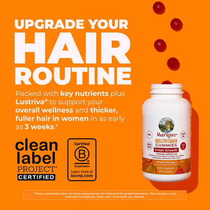 MaryRuth's Multivitamin + Hair Growth Gummies | with Lustriva® | Biotin 10000mcg | B Vitamins | Formulated for Thicker Hair, Wrinkles, Fine Line