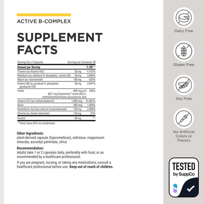 Integrative Therapeutics Active B-Complex - with Choline and Methylfolate - Cellular Energy, Immune Function & Heart Health Support with Vitamins B2, B6 & B12
