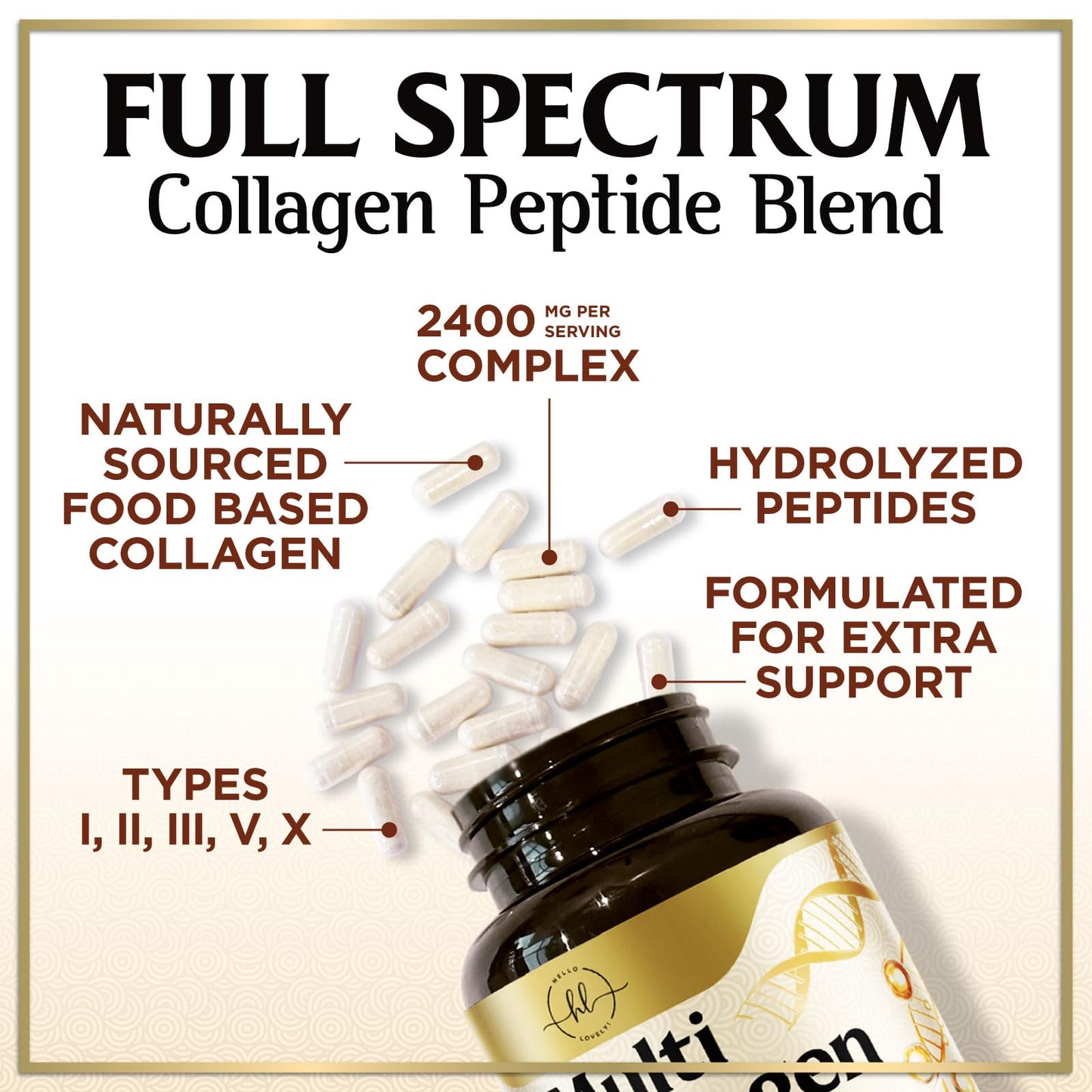 Multi Collagen Peptides for Women & Men - 2400mg per Serving - Best Hydrolyzed Collagen Complex with Type I, II, III, V, X - Hair, Skin, Nails & Joint Support Supplement - Bottled USA - 60 Capsules Hello Lovely! buy supplements Au