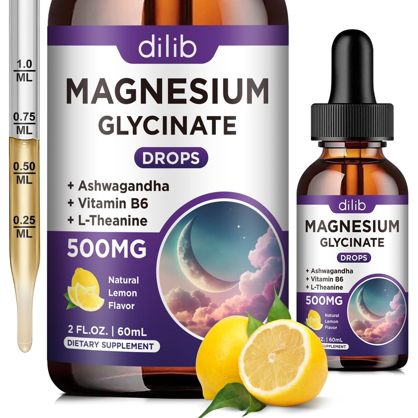 Magnesium Glycinate Supplement, Magnesium Liquid Drops with Magnesium Glycinate 500mg Vitamin B6, Ashwagandha, L - Theanine, Chamomile -Support Stress Relief, Bone, Muscle, Mood Vegan dilibBuy Supplements Australia