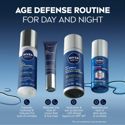 NIVEA MEN Age Defense Daily Face Moisturizer with Broad Spectrum SPF 30 Sunscreen, Pro-Retinol and Hyaluronic Acid, Beard-Friendly