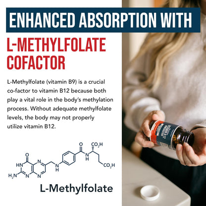 BioActive Vitamin B12 - 5000 mcg, Contains 3 BioActive Forms B12 Plus Methylfolate Cofactor - Methyl B12, Adenosyl B12 & Hydroxy B12 | Supports Energy