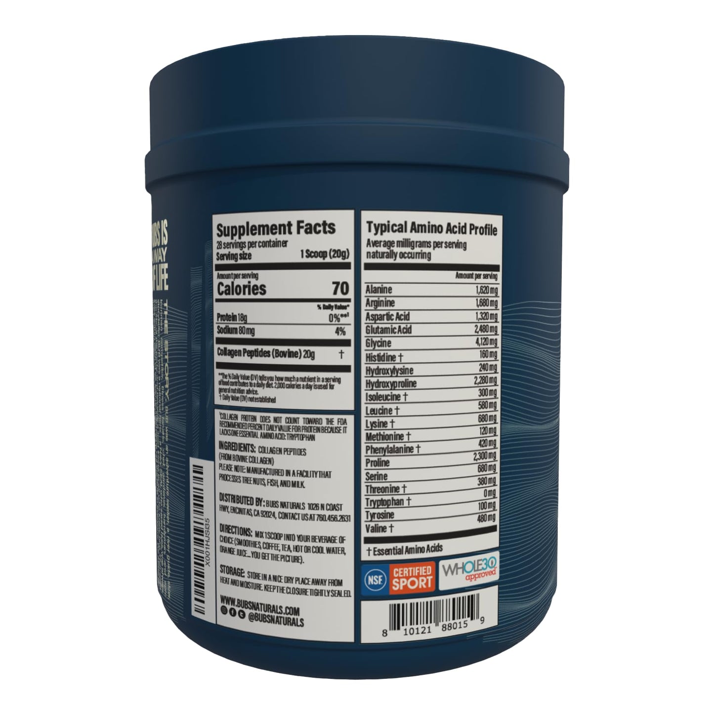 BUBS Naturals Collagen Peptides Powder, Collagen for Women & Men, Hydrolyzed Peptides, Unflavored Pasture Raised Grass Fed, Paleo Keto Friendly