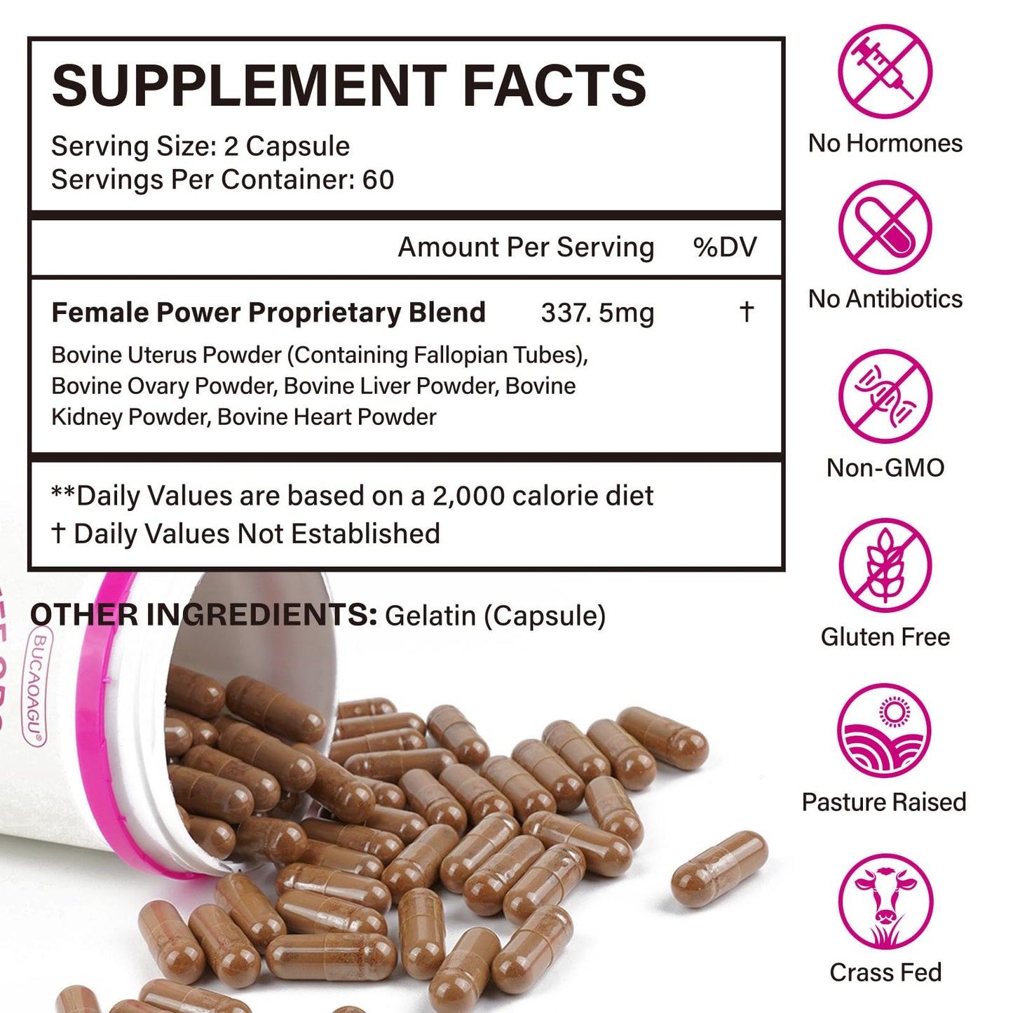 Beef Organ Supplement for Women - Grass-Fed Beef Liver, Kidney, Heart, Uterus, Ovary - Supports Female Energy & Hormone Balance - Pasture Raised in New Zealand