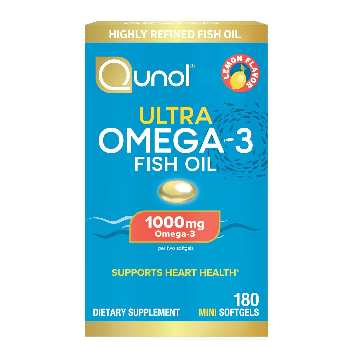 Qunol Fish Oil Omega 3 Mini Softgels, 1000mg Omega 3 EPA + DHA, Ultra Pure Supplements, Heart Health Support, Lemon Flavor, Easy to Swallow Minis, 3 Month Supply, 180 Count QunolBuy Supplements Australia