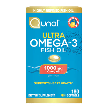 Qunol Fish Oil Omega 3 Mini Softgels, 1000mg Omega 3 EPA + DHA, Ultra Pure Supplements, Heart Health Support, Lemon Flavor, Easy to Swallow Minis, 3 Month Supply, 180 Count QunolBuy Supplements Australia