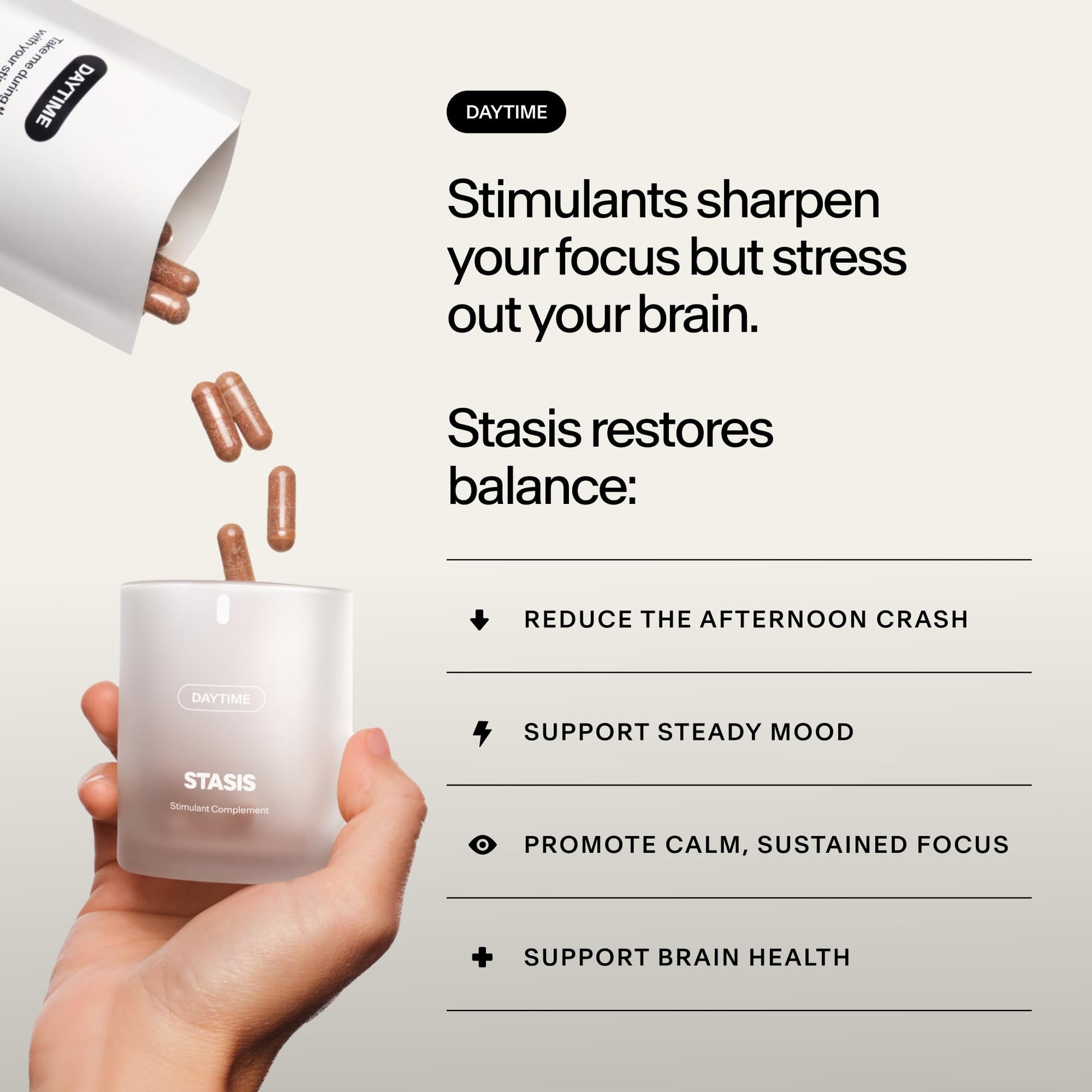 Stasis Daytime Energy & Focus Supplement for Men & Women with Vitamin D3, L Theanine, Ashwagandha & CoQ10, Cognitive Support Capsules for Morning Routines, Vegan, Non GMO, 25 Servings, 1 Month Supply STASISBuy Supplements Australia