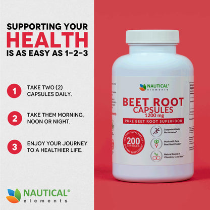 Beet Root Capsules - 1200mg Per Serving - 200 Beet Root Powder Capsules - Beetroot Powder Supports Blood Pressure, Athletic Performance, Digestive