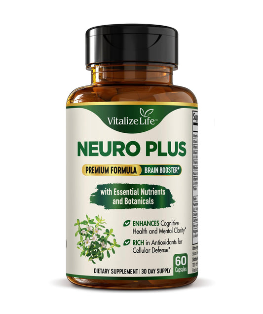 Neuro Plus Brain Supplement - Nootropic for Memory, Focus & Clarity - Neuro Brain and Focus Supplement with Bacopa Monnieri & DHA - Cognitive Support Formula - 60 Capsules Vitalize LifeBuy Supplements Australia