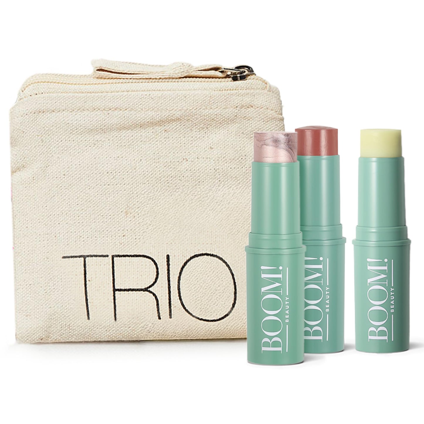 Boomstick Trio ® Rose Nude 3 Pack Cream Blush Makeup - Rose Nude Blush Stick, Highlighter Stick & Moisturizer for Cheeks, Eyes & Lips - Boom Sticks by Cindy Joseph for Older Women
