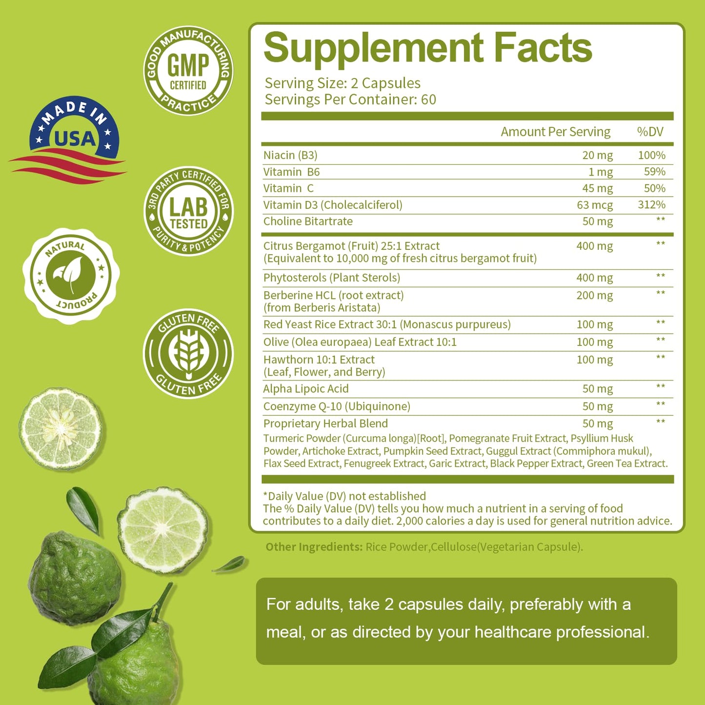 Citrus Bergamot Supplement for High Cholesterol - Italian Citrus Bergamot & Plant Sterols Stanols Natural Way to Balance Cholesterol Level, Cholesterol Lowering Supplements, Vegan, Non-GMO, 120 Counts TotariaBuy Supplements Australia