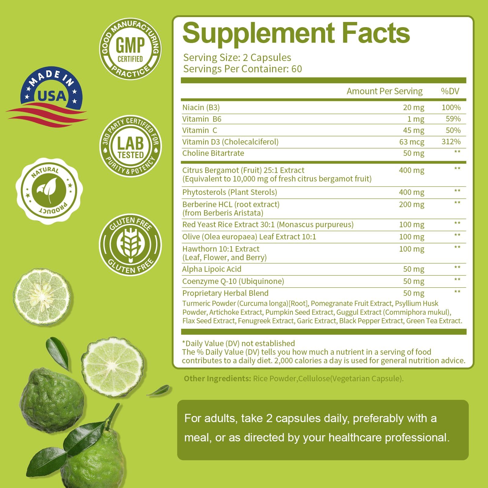 Citrus Bergamot Supplement for High Cholesterol - Italian Citrus Bergamot & Plant Sterols Stanols Natural Way to Balance Cholesterol Level, Cholesterol Lowering Supplements, Vegan, Non-GMO, 120 Counts TotariaBuy Supplements Australia
