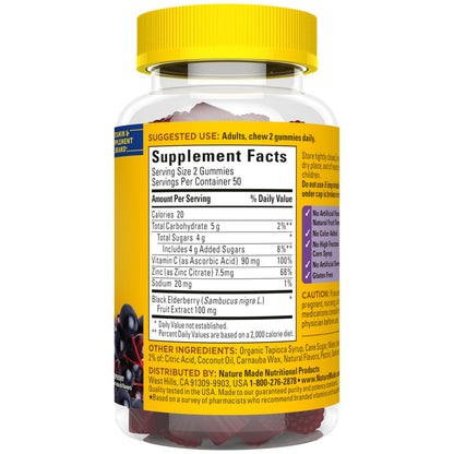 Nature Made Elderberry Gummies with Vitamin C and Zinc, Dietary Supplement for Immune Support