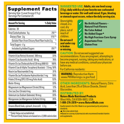 Nature Made Super Greens Powder with Prebiotic Fiber Drink Mix, Made with 1 Cup Veggies Per Serving, Fiber Supplement + Vitamins and Minerals, 25 Day Supply Nature MadeBuy Supplements Australia