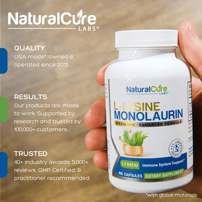 Natural Cure Labs L-Lysine with Monolaurin 600mg 1:1 Ratio, 100 Capsules Natural Cure Labs buy supplements Au