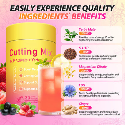 Yooloks Cutting Drink Mix –  5-HTP, Yerba Mate & Magnesium, FOS | Supports Satiety Signaling, Energy & Gut Health