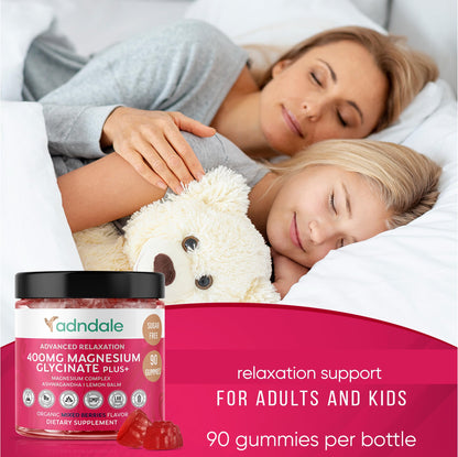 Adndale 180 CT Magnesium Glycinate Gummies 400 mg/Serv with Ashwagandha, Magnesium Malate & Taurate