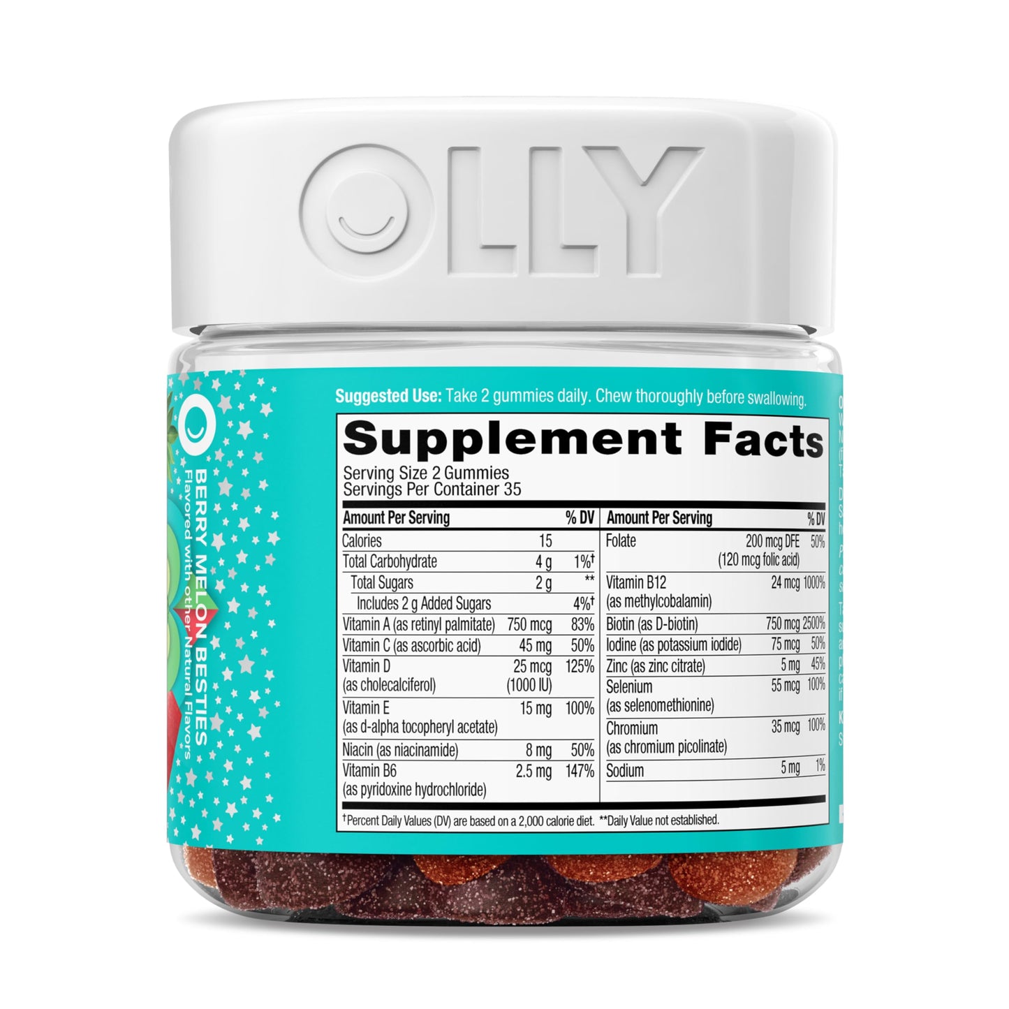 Olly Teen Girl Multi Gummy, Healthy Skin and Immune Support, 15 Essential Vitamins, Biotin, Zinc, Calcium, Chewable Multivitamin