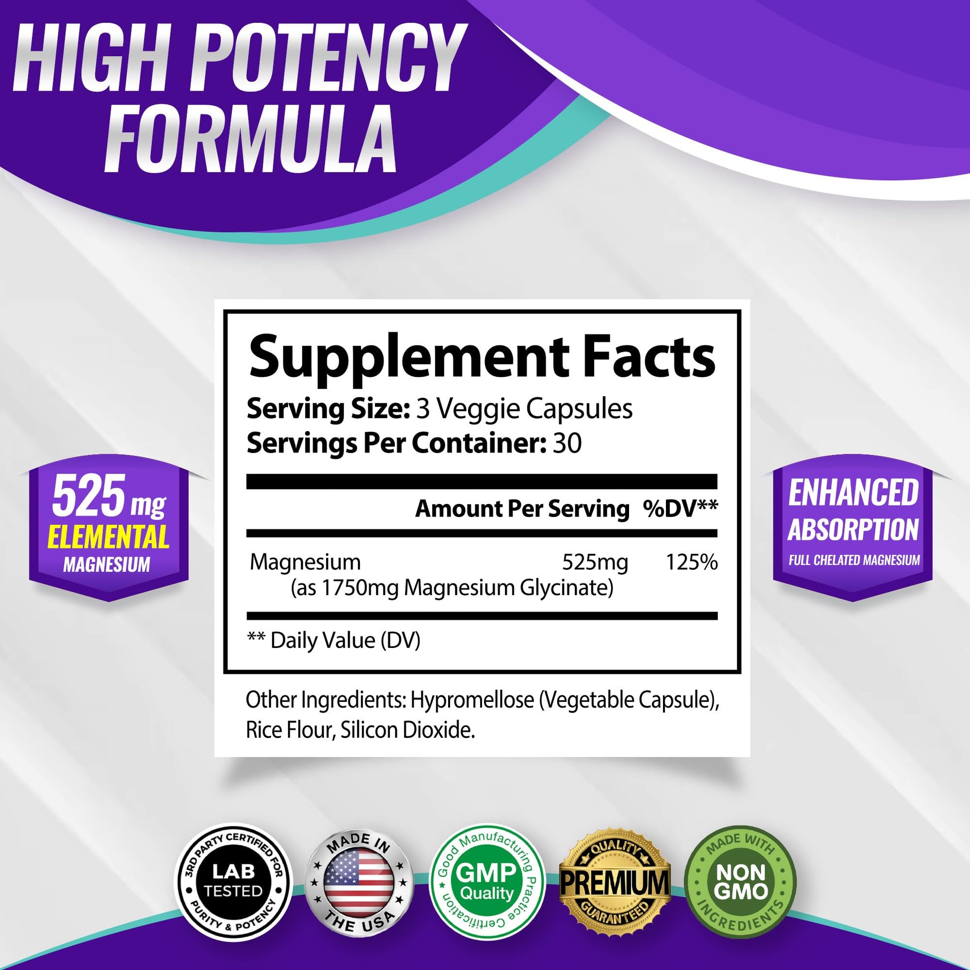 Magnesium Glycinate 525mg - High Absorption Chelated Magnesium Supplement Made with Pure Magnesium Glycinate - Supports Muscles, Sleep, Cramps, Recovery Bisglycinate Complex Vegan Non-GMO 90 Capsules Toplux buy supplements Au