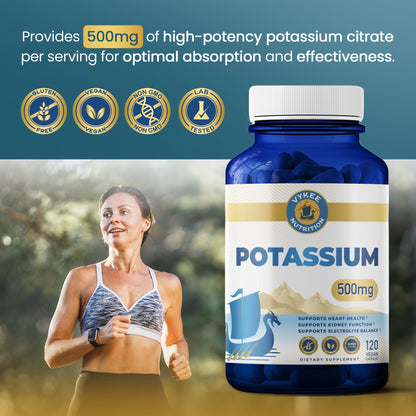 Vykee Nutrition Potassium Citrate Capsules - Supplements for Electrolyte Balance, Muscle & Heart Health - Vegan, Non-GMO,