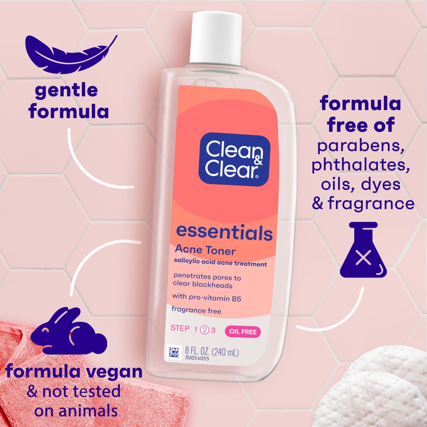 Clean & Clear Essentials Oil-Free Acne Toner, 2% Salicylic Acid Acne Treatment with Pro-Vitamin B5, Deep Pore Facial Toner