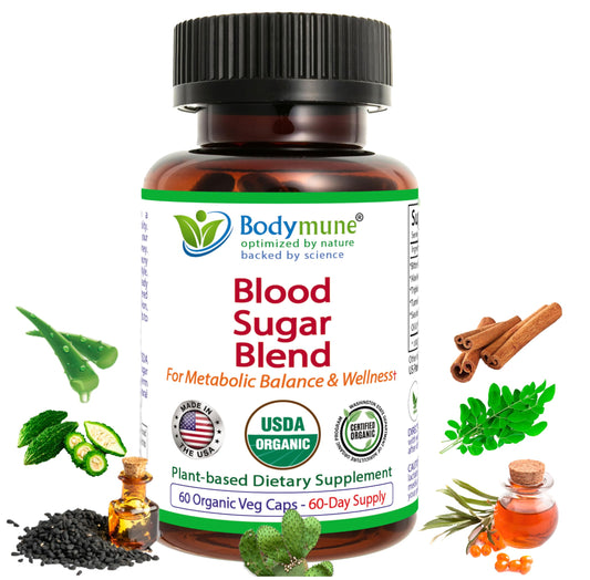 Bodymune Blood Sugar Blend – Organic Blood Sugar Support Supplement – with Bitter Melon Capsules, Moringa, & Black Seed Oil – 66 Capsules