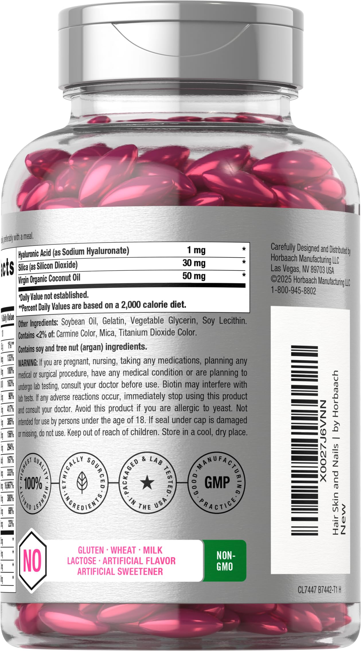 Horbäach Hair Skin and Nails Vitamins | 300 Softgels | with Biotin and Collagen | Infused with Argan Oil and Coconut Oil