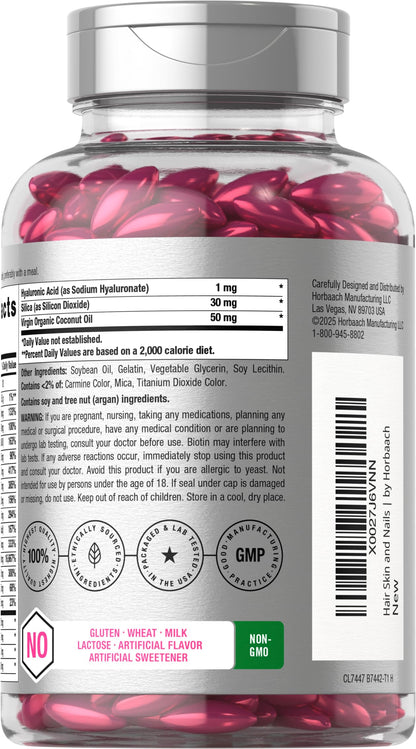Horbäach Hair Skin and Nails Vitamins | 300 Softgels | with Biotin and Collagen | Infused with Argan Oil and Coconut Oil