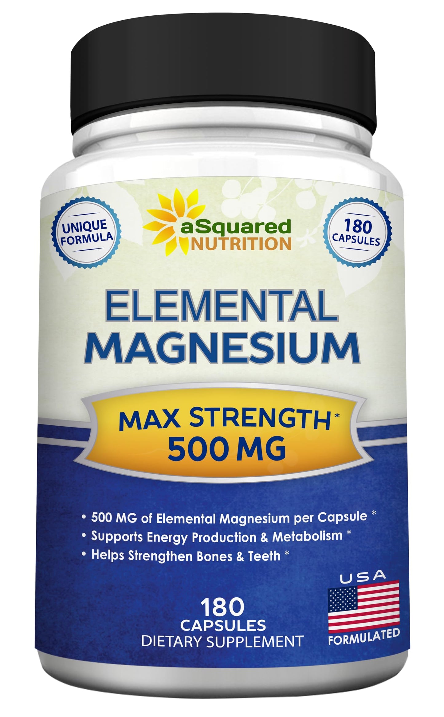 aSquared Nutrition Proprietary Magnesium 500mg – High Absorption Magnesium Citrate & Oxide – 180 Veggie Capsules, 180 Day Supply