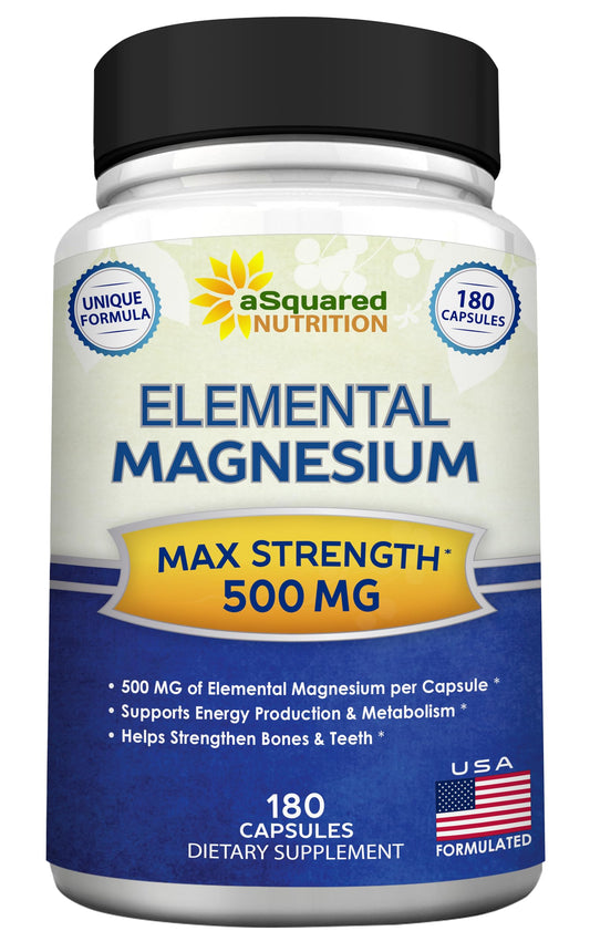 aSquared Nutrition Proprietary Magnesium 500mg – High Absorption Magnesium Citrate & Oxide – 180 Veggie Capsules, 180 Day Supply
