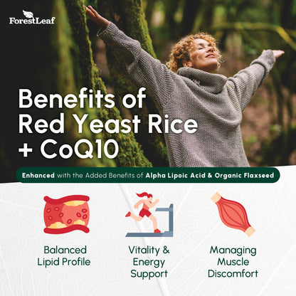 Red Yeast Rice 1215 mg. Capsules - Extra Strength Red Rice Yeast with CoQ10 Supplement, Plus Alpha Lipoic Acid & Organic Flaxseed, Citrinin Free, Supports Cardiovascular Health, Non-GMO 90 Veggie Caps ForestLeaf buy supplements Au
