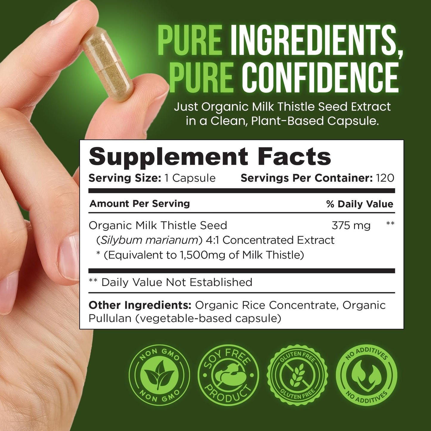 OmniBiotics Organic Milk Thistle Supplement 1500mg – 4X Concentrated Extract with Silymarin – High Potency Liver Detox & Support