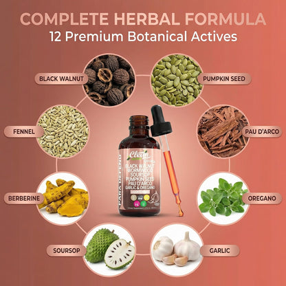para Defend Wormwood Black Walnut Cleanse for Humans Drops Liquid Soursop Garlic Pumpkin Seed PAU D'Arco Oil of Oregano Turmeric