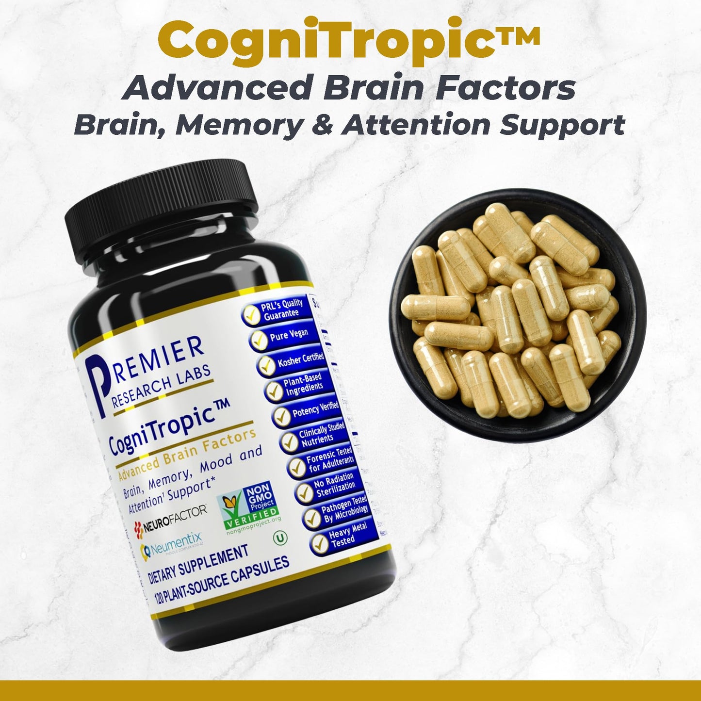 Premier Research Labs Cognitropic - Brain Supplements for Memory and Focus, Focus Supplement, Brain and Memory Power Boost, Clarity Vitamins for Brain, Memory Support - 120 Vegetarian Capsules Premier Research LabsBuy Supplements Australia