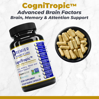 Premier Research Labs Cognitropic - Brain Supplements for Memory and Focus, Focus Supplement, Brain and Memory Power Boost, Clarity Vitamins for Brain, Memory Support - 120 Vegetarian Capsules Premier Research LabsBuy Supplements Australia