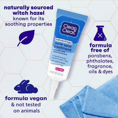 Clean and Clear Advantage Acne Spot Treatment Gel Cream with 2% Salicylic Acid & Witch Hazel, Acne Pimple Medication